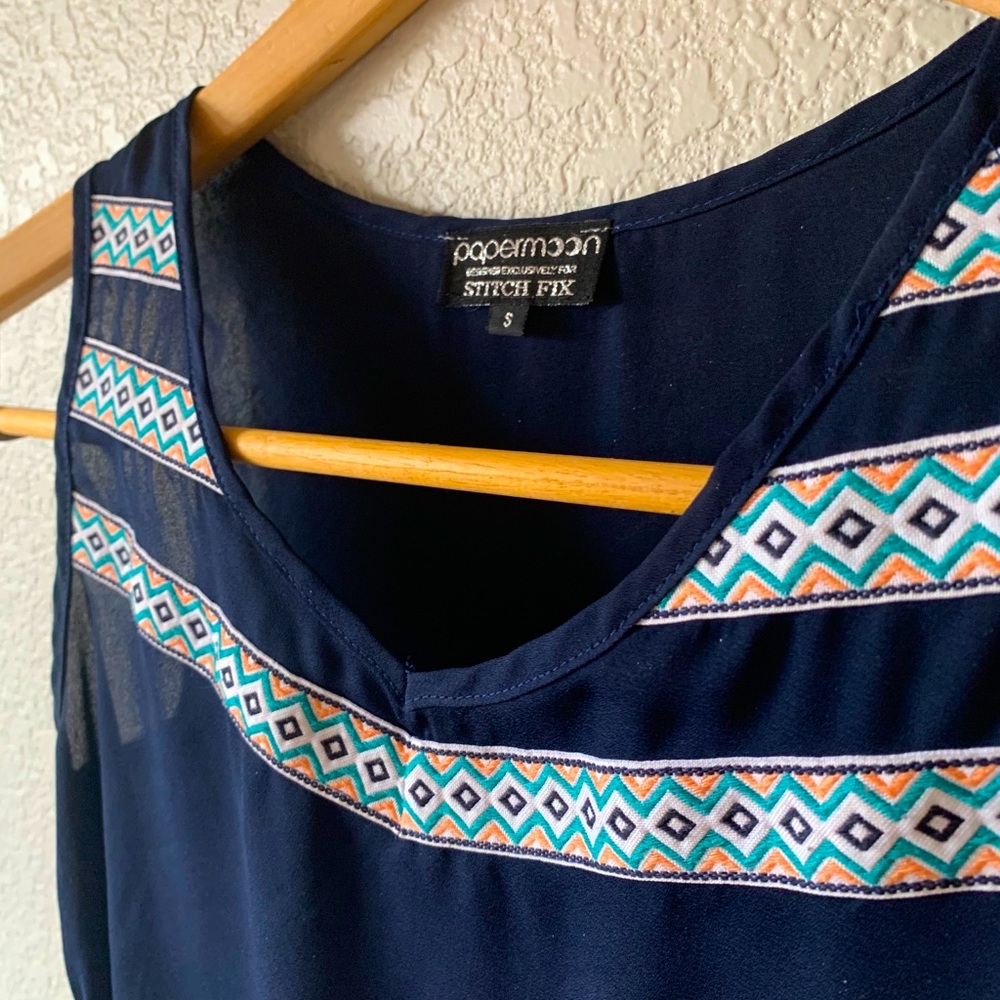 Navy tank top with colorful detail